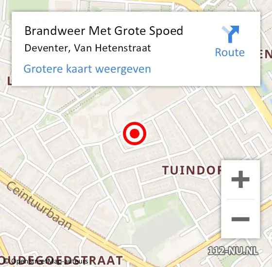 Locatie op kaart van de 112 melding: Brandweer Met Grote Spoed Naar Deventer, Van Hetenstraat op 4 september 2022 12:06