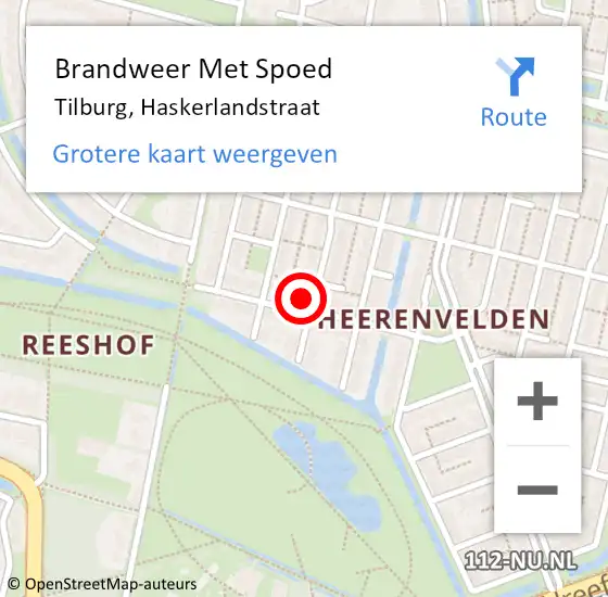 Locatie op kaart van de 112 melding: Brandweer Met Spoed Naar Tilburg, Haskerlandstraat op 4 september 2022 12:13