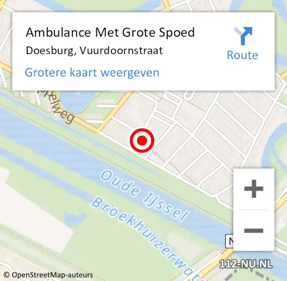 Locatie op kaart van de 112 melding: Ambulance Met Grote Spoed Naar Doesburg, Vuurdoornstraat op 4 september 2022 12:29