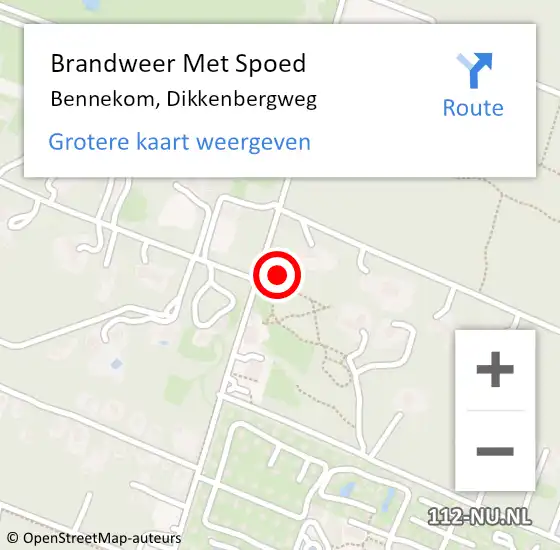 Locatie op kaart van de 112 melding: Brandweer Met Spoed Naar Bennekom, Dikkenbergweg op 4 september 2022 12:54