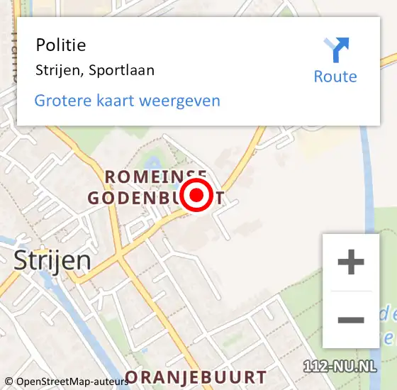 Locatie op kaart van de 112 melding: Politie Strijen, Sportlaan op 4 september 2022 12:56