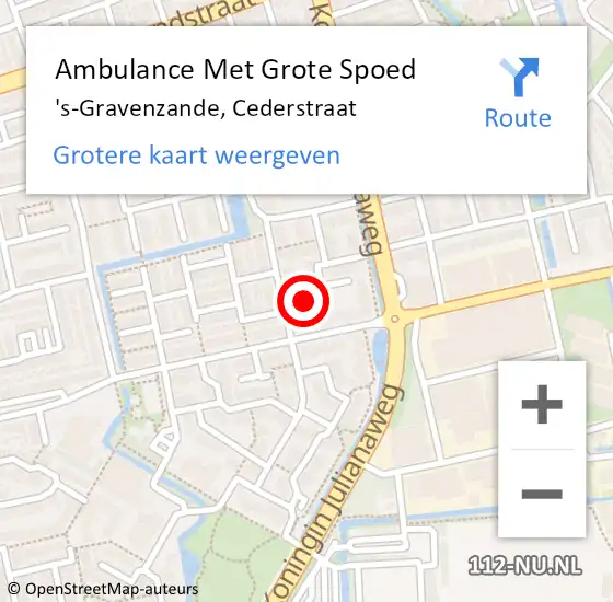 Locatie op kaart van de 112 melding: Ambulance Met Grote Spoed Naar 's-Gravenzande, Cederstraat op 4 september 2022 13:02