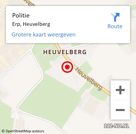 Locatie op kaart van de 112 melding: Politie Erp, Heuvelberg op 4 september 2022 13:36