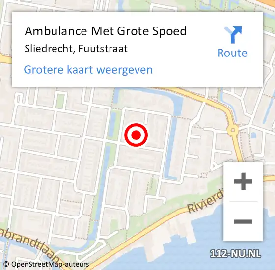 Locatie op kaart van de 112 melding: Ambulance Met Grote Spoed Naar Sliedrecht, Fuutstraat op 4 september 2022 14:05