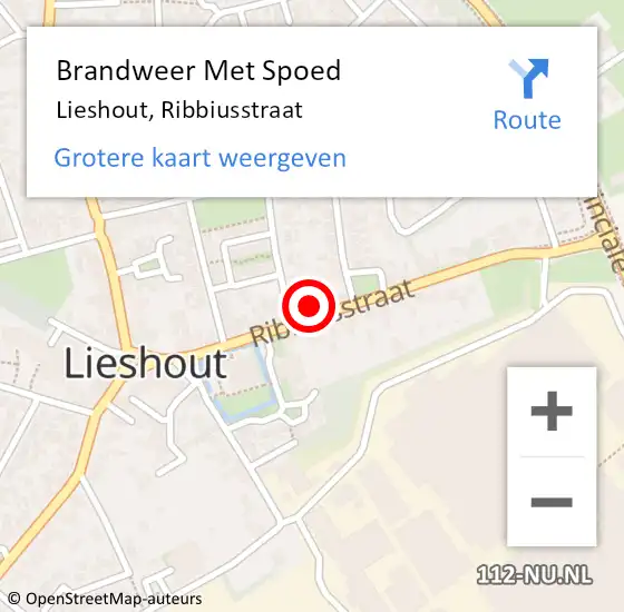 Locatie op kaart van de 112 melding: Brandweer Met Spoed Naar Lieshout, Ribbiusstraat op 4 september 2022 14:06