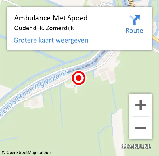 Locatie op kaart van de 112 melding: Ambulance Met Spoed Naar Oudendijk, Zomerdijk op 4 september 2022 14:08