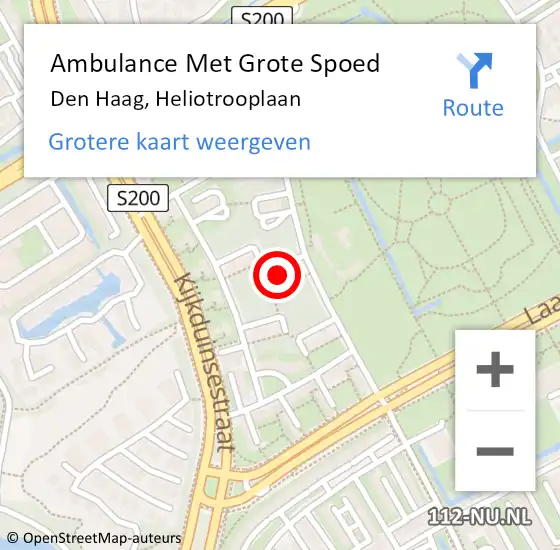 Locatie op kaart van de 112 melding: Ambulance Met Grote Spoed Naar Den Haag, Heliotrooplaan op 4 september 2022 14:21