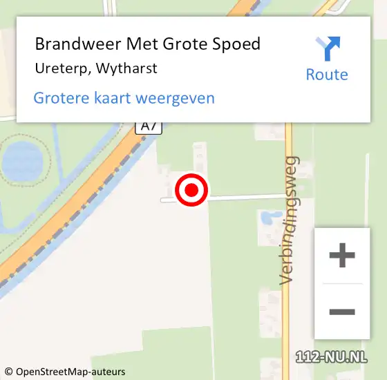 Locatie op kaart van de 112 melding: Brandweer Met Grote Spoed Naar Ureterp, Wytharst op 4 september 2022 14:22