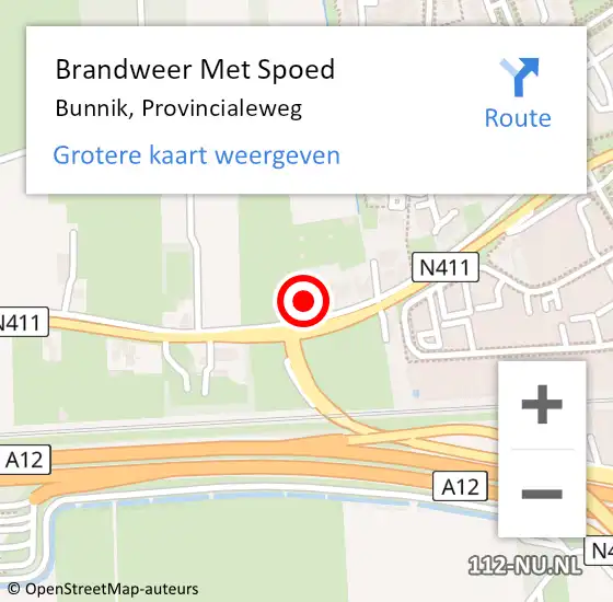 Locatie op kaart van de 112 melding: Brandweer Met Spoed Naar Bunnik, Provincialeweg op 28 juli 2014 13:49