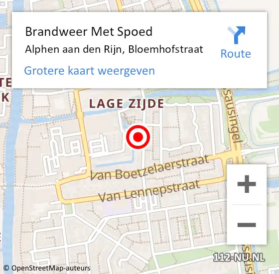 Locatie op kaart van de 112 melding: Brandweer Met Spoed Naar Alphen aan den Rijn, Bloemhofstraat op 4 september 2022 14:32