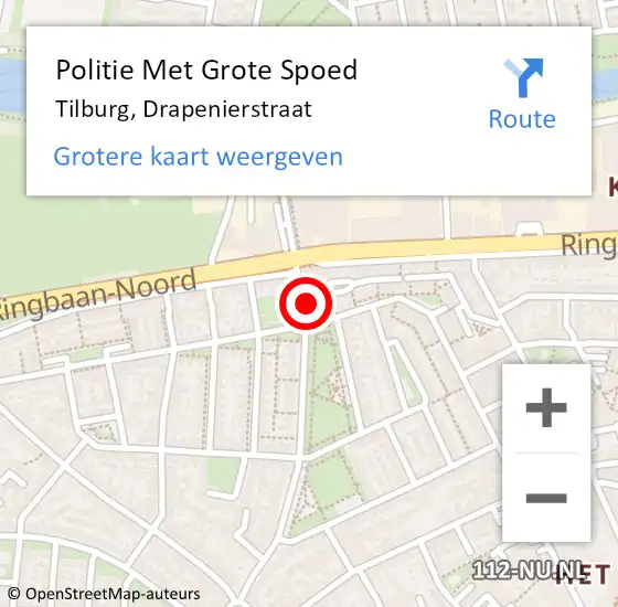 Locatie op kaart van de 112 melding: Politie Met Grote Spoed Naar Tilburg, Drapenierstraat op 4 september 2022 14:32