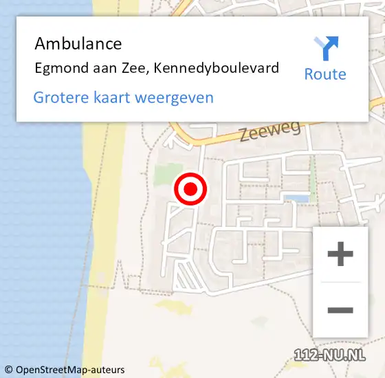 Locatie op kaart van de 112 melding: Ambulance Egmond aan Zee, Kennedyboulevard op 4 september 2022 14:43