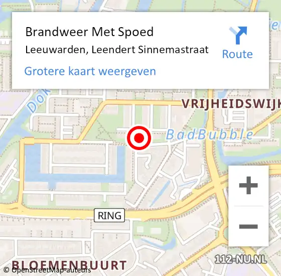 Locatie op kaart van de 112 melding: Brandweer Met Spoed Naar Leeuwarden, Leendert Sinnemastraat op 4 september 2022 14:48