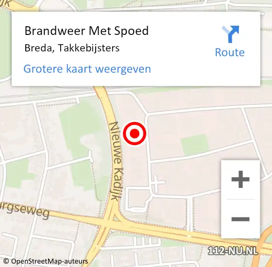 Locatie op kaart van de 112 melding: Brandweer Met Spoed Naar Breda, Takkebijsters op 4 september 2022 14:57