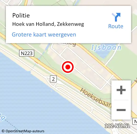 Locatie op kaart van de 112 melding: Politie Hoek van Holland, Zekkenweg op 4 september 2022 15:13