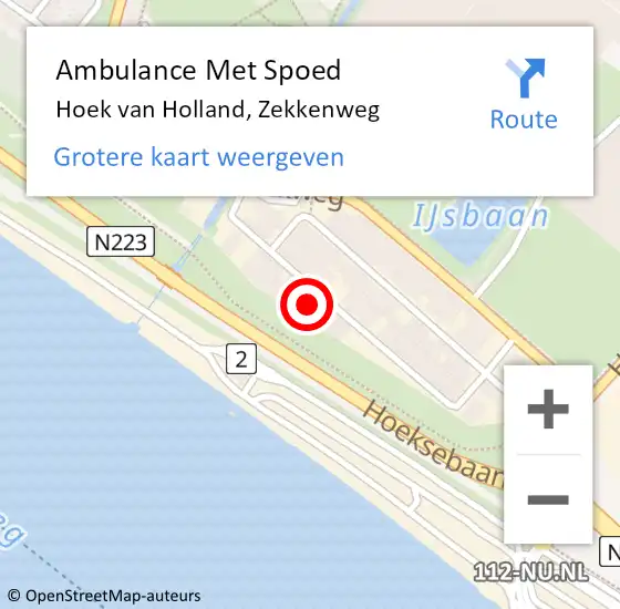Locatie op kaart van de 112 melding: Ambulance Met Spoed Naar Hoek van Holland, Zekkenweg op 4 september 2022 15:13