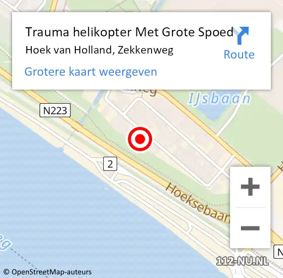 Locatie op kaart van de 112 melding: Trauma helikopter Met Grote Spoed Naar Hoek van Holland, Zekkenweg op 4 september 2022 15:16