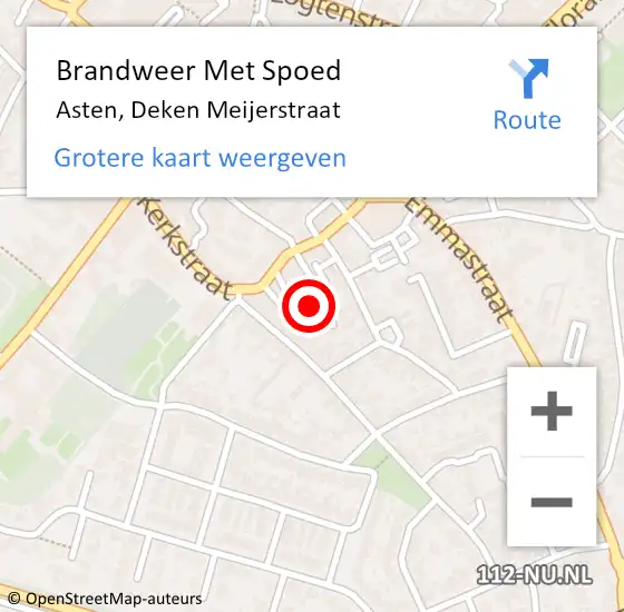 Locatie op kaart van de 112 melding: Brandweer Met Spoed Naar Asten, Deken Meijerstraat op 4 september 2022 16:04