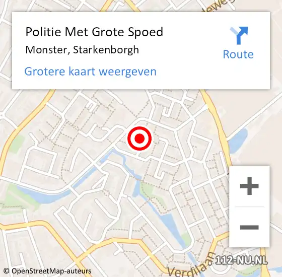 Locatie op kaart van de 112 melding: Politie Met Grote Spoed Naar Monster, Starkenborgh op 4 september 2022 16:07