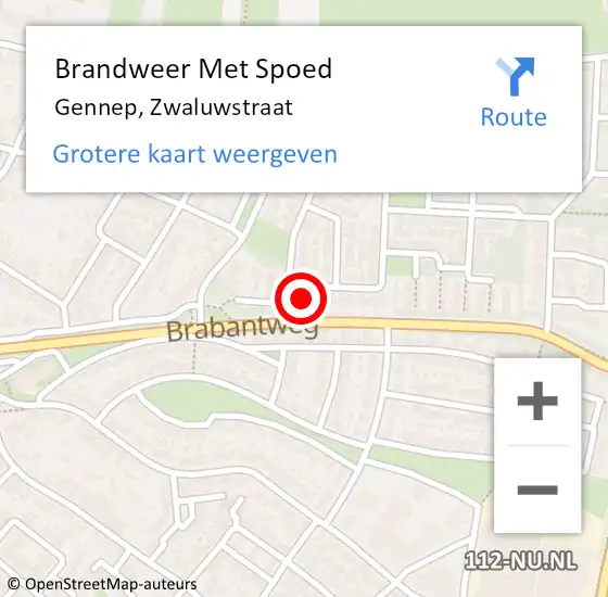 Locatie op kaart van de 112 melding: Brandweer Met Spoed Naar Gennep, Zwaluwstraat op 4 september 2022 16:09