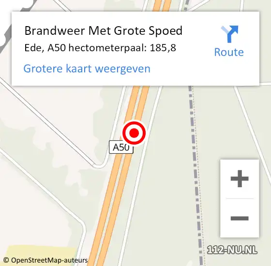 Locatie op kaart van de 112 melding: Brandweer Met Grote Spoed Naar Ede, A50 hectometerpaal: 185,8 op 4 september 2022 16:14