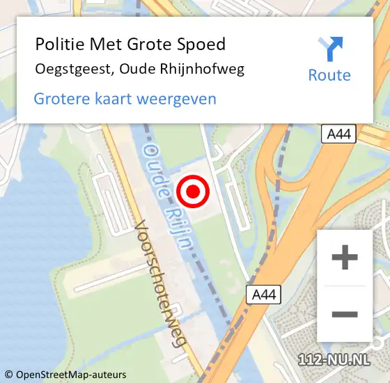 Locatie op kaart van de 112 melding: Politie Met Grote Spoed Naar Oegstgeest, Oude Rhijnhofweg op 4 september 2022 16:25