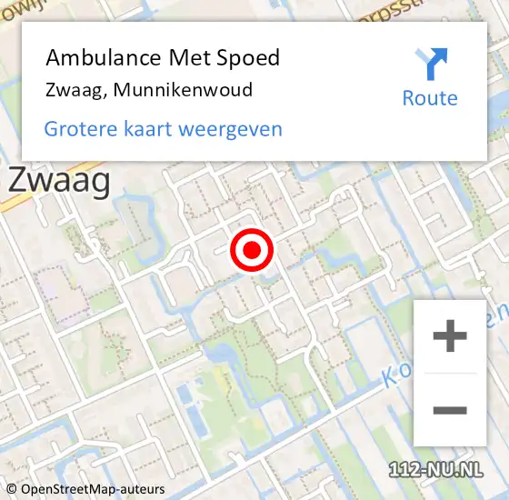 Locatie op kaart van de 112 melding: Ambulance Met Spoed Naar Zwaag, Munnikenwoud op 4 september 2022 16:37