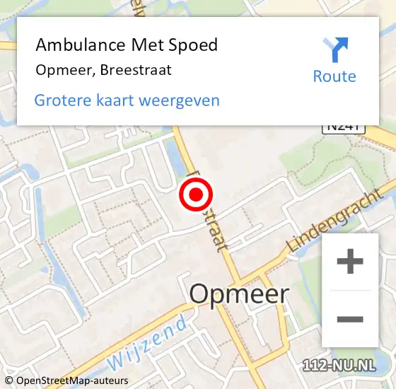 Locatie op kaart van de 112 melding: Ambulance Met Spoed Naar Opmeer, Breestraat op 4 september 2022 16:41