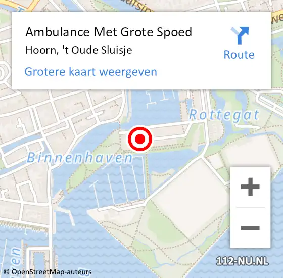 Locatie op kaart van de 112 melding: Ambulance Met Grote Spoed Naar Hoorn, 't Oude Sluisje op 4 september 2022 17:06