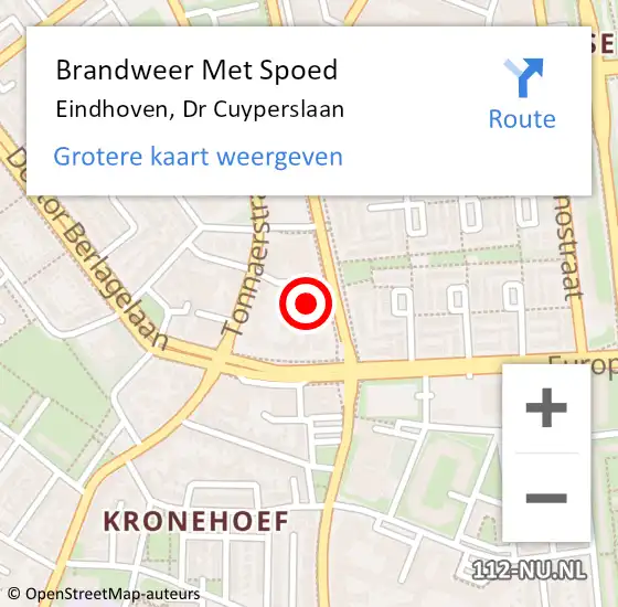 Locatie op kaart van de 112 melding: Brandweer Met Spoed Naar Eindhoven, Dr Cuyperslaan op 4 september 2022 17:10