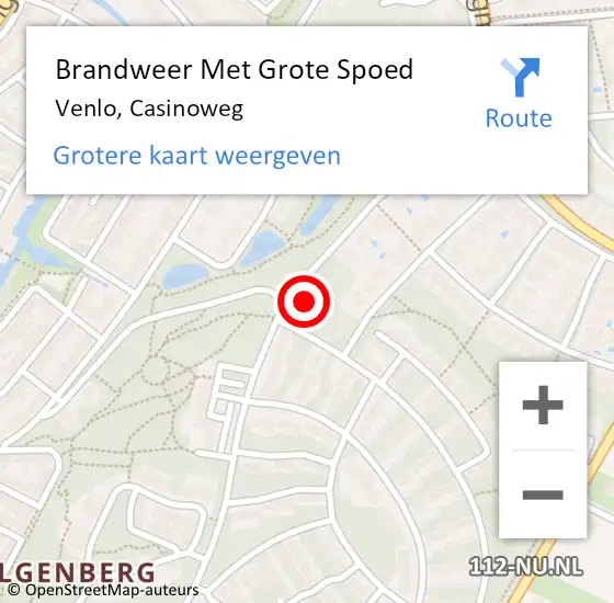 Locatie op kaart van de 112 melding: Brandweer Met Grote Spoed Naar Venlo, Casinoweg op 4 september 2022 17:12