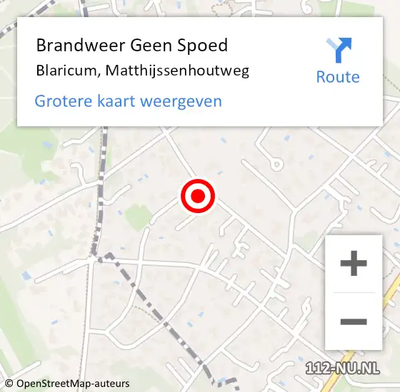 Locatie op kaart van de 112 melding: Brandweer Geen Spoed Naar Blaricum, Matthijssenhoutweg op 28 juli 2014 14:00