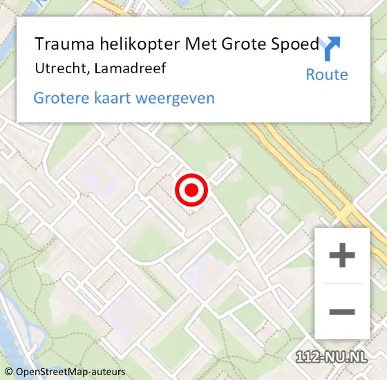 Locatie op kaart van de 112 melding: Trauma helikopter Met Grote Spoed Naar Utrecht, Lamadreef op 4 september 2022 18:05