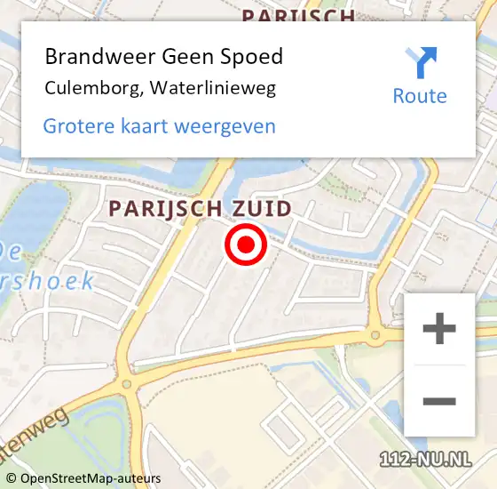 Locatie op kaart van de 112 melding: Brandweer Geen Spoed Naar Culemborg, Waterlinieweg op 4 september 2022 18:05