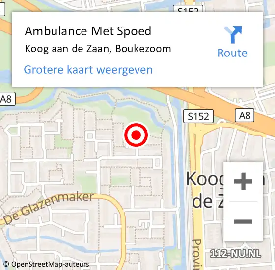 Locatie op kaart van de 112 melding: Ambulance Met Spoed Naar Koog aan de Zaan, Boukezoom op 4 september 2022 18:06