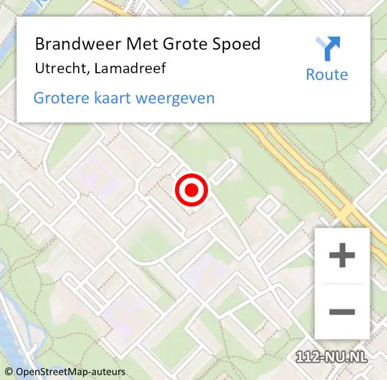 Locatie op kaart van de 112 melding: Brandweer Met Grote Spoed Naar Utrecht, Lamadreef op 4 september 2022 18:07