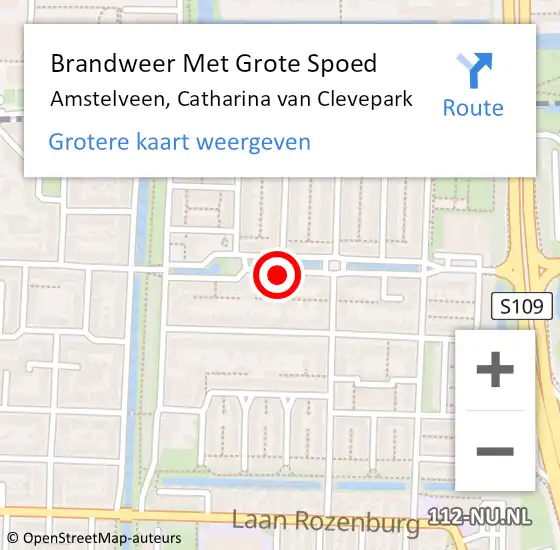 Locatie op kaart van de 112 melding: Brandweer Met Grote Spoed Naar Amstelveen, Catharina van Clevepark op 4 september 2022 18:13