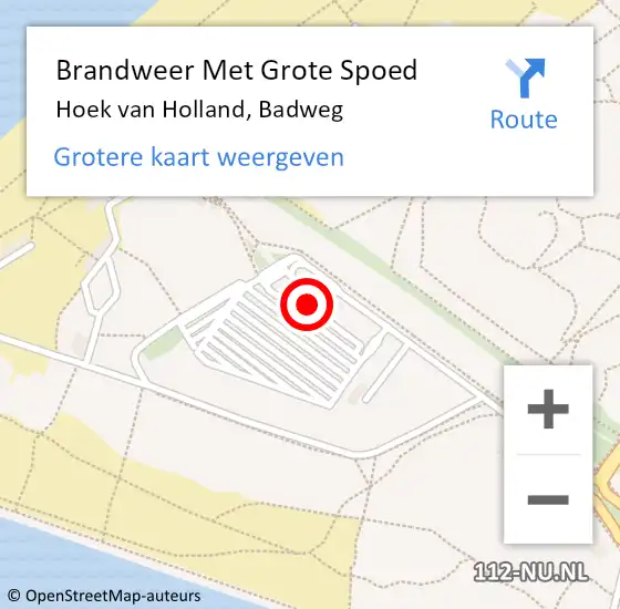 Locatie op kaart van de 112 melding: Brandweer Met Grote Spoed Naar Hoek van Holland, Badweg op 4 september 2022 18:14