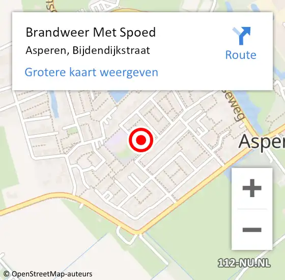 Locatie op kaart van de 112 melding: Brandweer Met Spoed Naar Asperen, Bijdendijkstraat op 4 september 2022 18:20