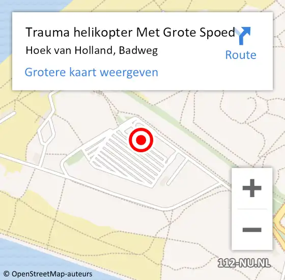 Locatie op kaart van de 112 melding: Trauma helikopter Met Grote Spoed Naar Hoek van Holland, Badweg op 4 september 2022 18:20