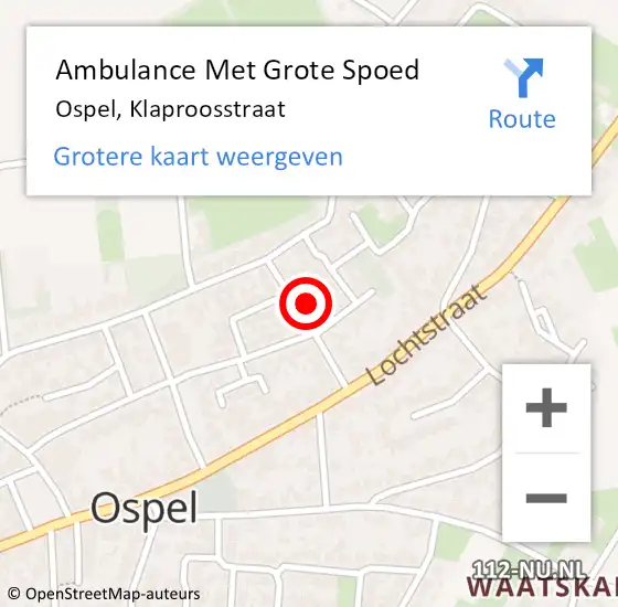 Locatie op kaart van de 112 melding: Ambulance Met Grote Spoed Naar Ospel, Klaproosstraat op 4 september 2022 18:21