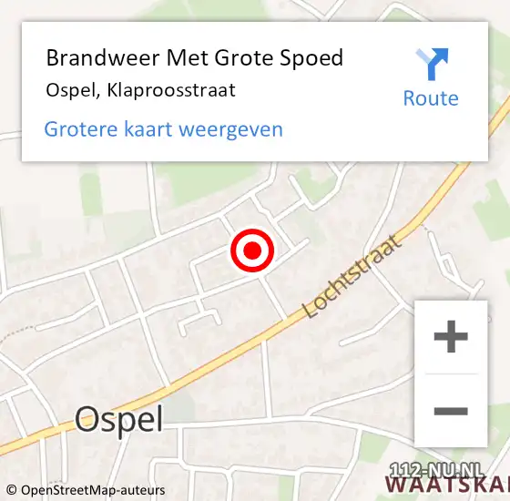 Locatie op kaart van de 112 melding: Brandweer Met Grote Spoed Naar Ospel, Klaproosstraat op 4 september 2022 18:22