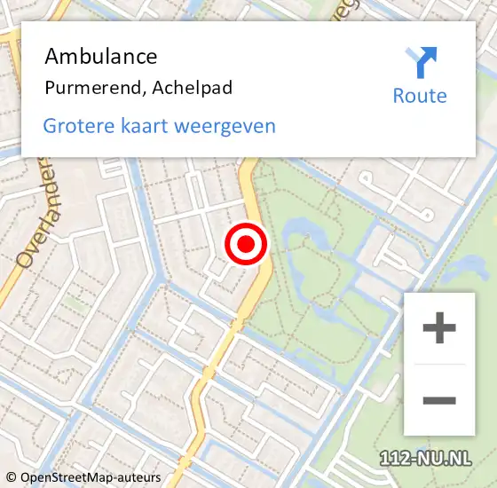 Locatie op kaart van de 112 melding: Ambulance Purmerend, Achelpad op 4 september 2022 18:23