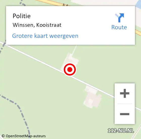 Locatie op kaart van de 112 melding: Politie Winssen, Kooistraat op 4 september 2022 18:25