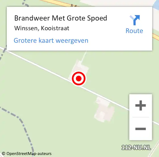 Locatie op kaart van de 112 melding: Brandweer Met Grote Spoed Naar Winssen, Kooistraat op 4 september 2022 18:25