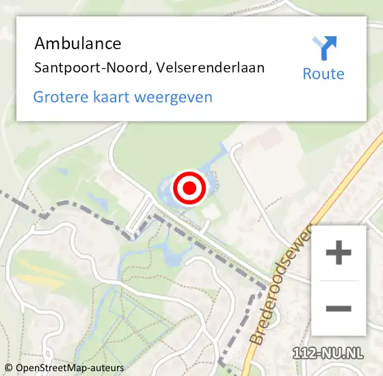 Locatie op kaart van de 112 melding: Ambulance Santpoort-Zuid, Velserenderlaan op 4 september 2022 18:44