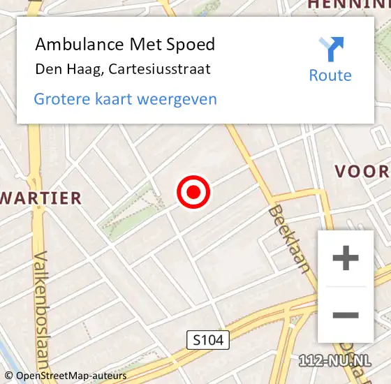 Locatie op kaart van de 112 melding: Ambulance Met Spoed Naar Den Haag, Cartesiusstraat op 4 september 2022 19:09