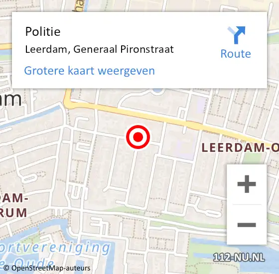 Locatie op kaart van de 112 melding: Politie Leerdam, Generaal Pironstraat op 4 september 2022 19:17