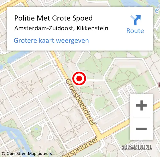 Locatie op kaart van de 112 melding: Politie Met Grote Spoed Naar Amsterdam-Zuidoost, Kikkenstein op 4 september 2022 19:42