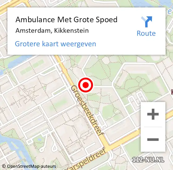 Locatie op kaart van de 112 melding: Ambulance Met Grote Spoed Naar Amsterdam-Zuidoost, Kikkenstein op 4 september 2022 19:43